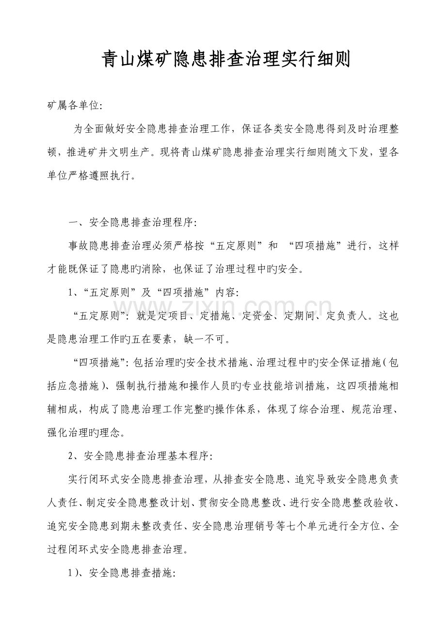 青山煤业公司隐患排查治理实施细则.doc_第1页