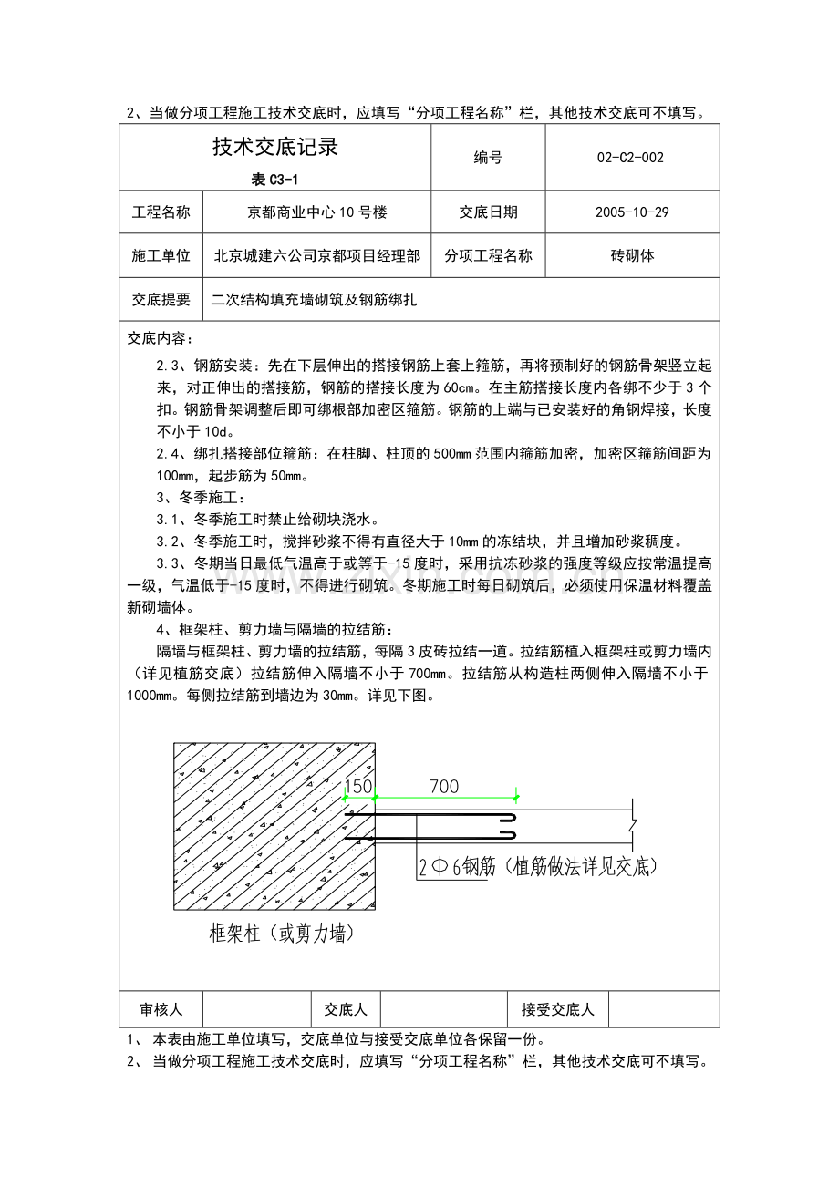 002填充墙墙体砌筑及钢筋绑扎技术交底.doc_第3页