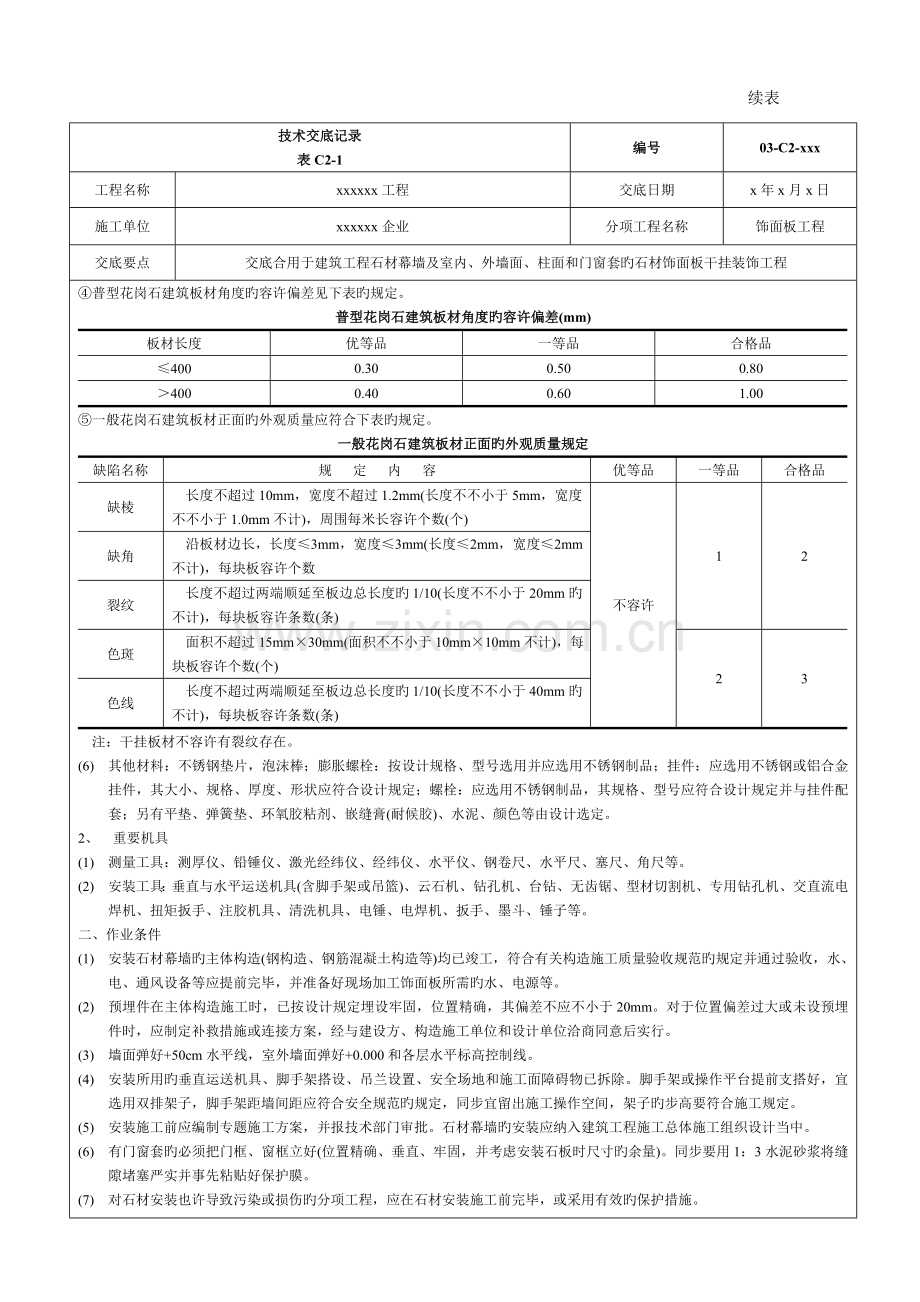 石材饰面板干挂法工程施工技术交底.doc_第2页