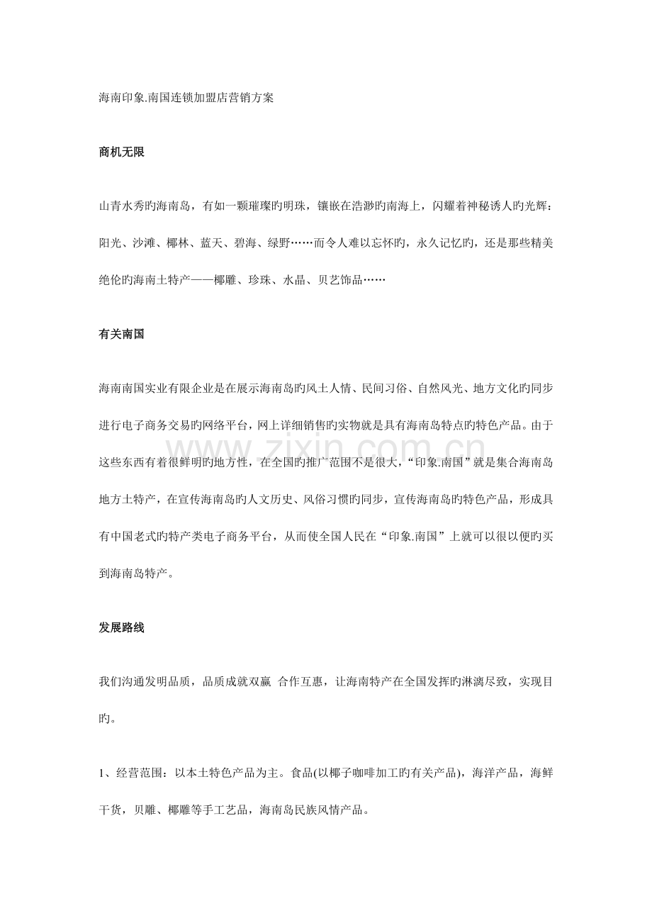 海南印象南国连锁加盟店营销方案.doc_第1页