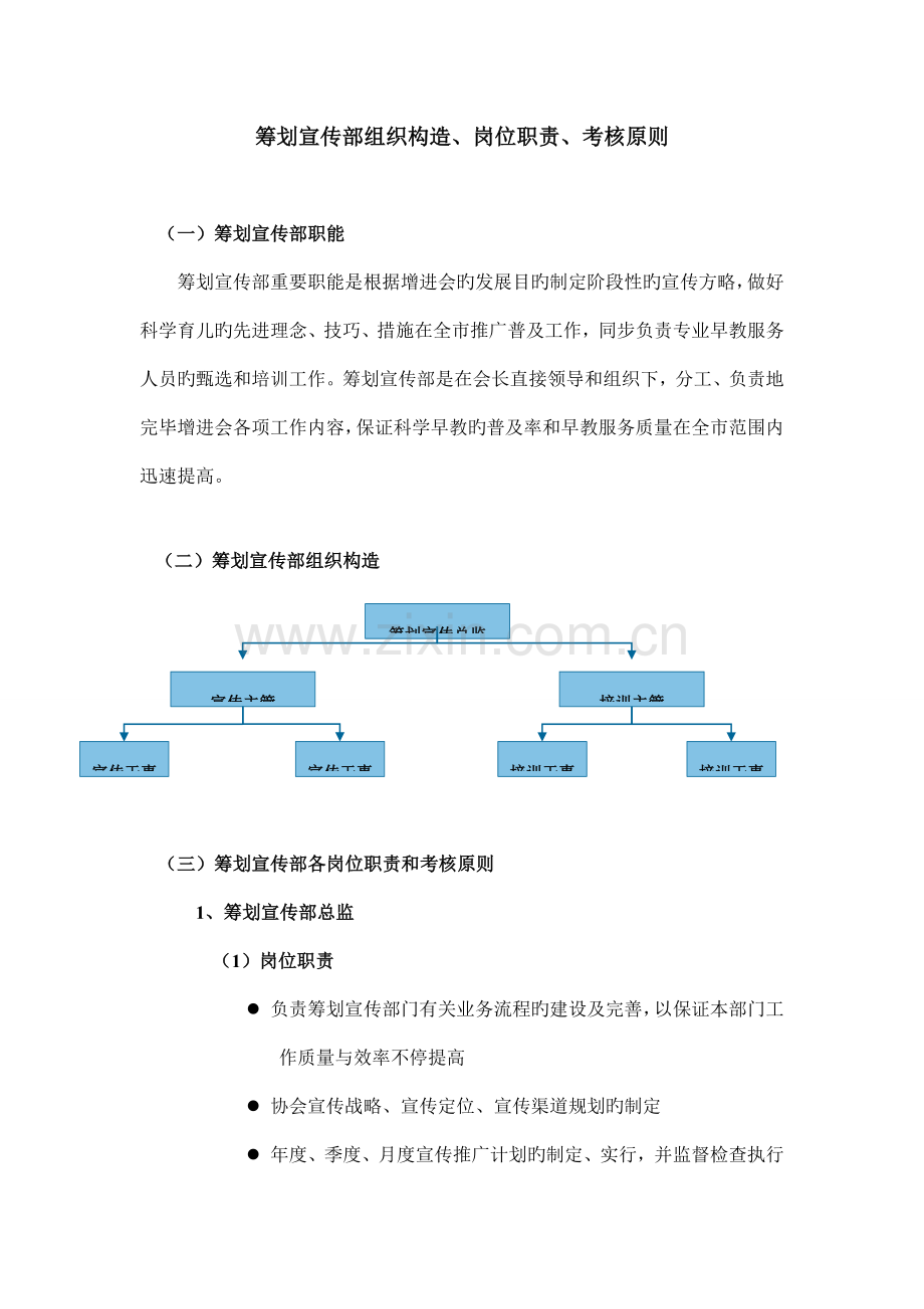 策划宣传部组织结构、岗位职责、考核标准.doc_第1页