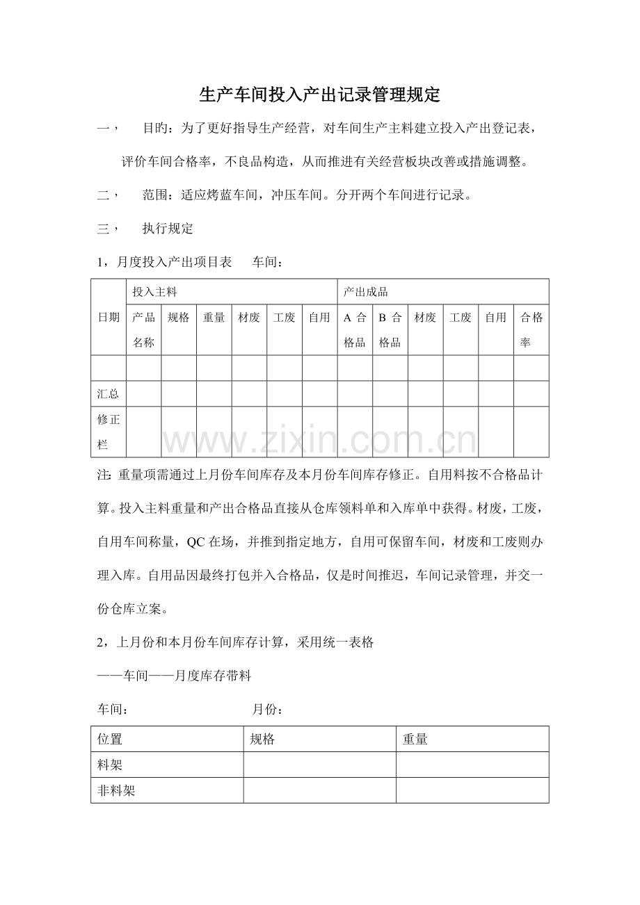 生产部投入产出管理规定.doc_第1页