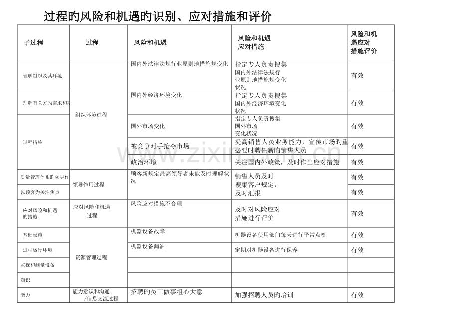 过程的风险和机遇的识别应对措施和评价.doc_第1页