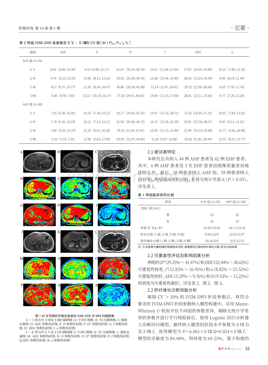 IVIM-DWI基于肝段水平对肝纤维化患者测量的可重复性及诊断效能.pdf_第3页