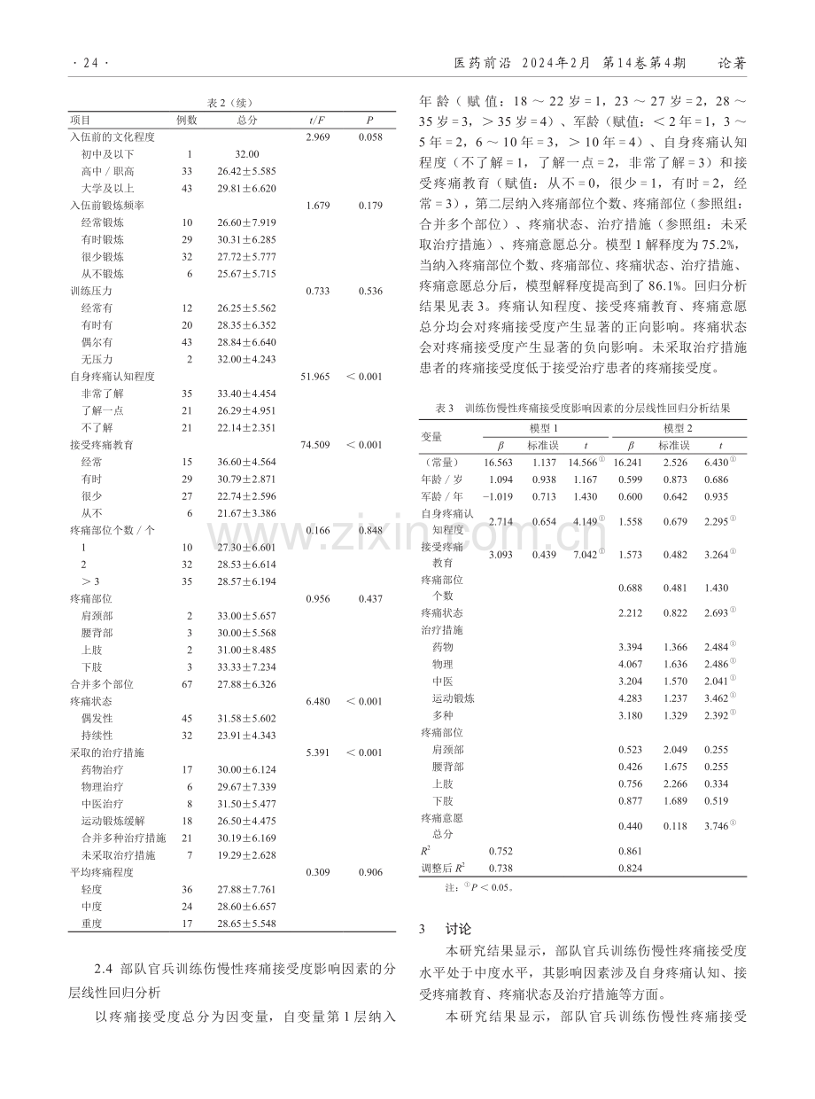 部队官兵训练伤慢性疼痛接受度及影响因素研究.pdf_第3页