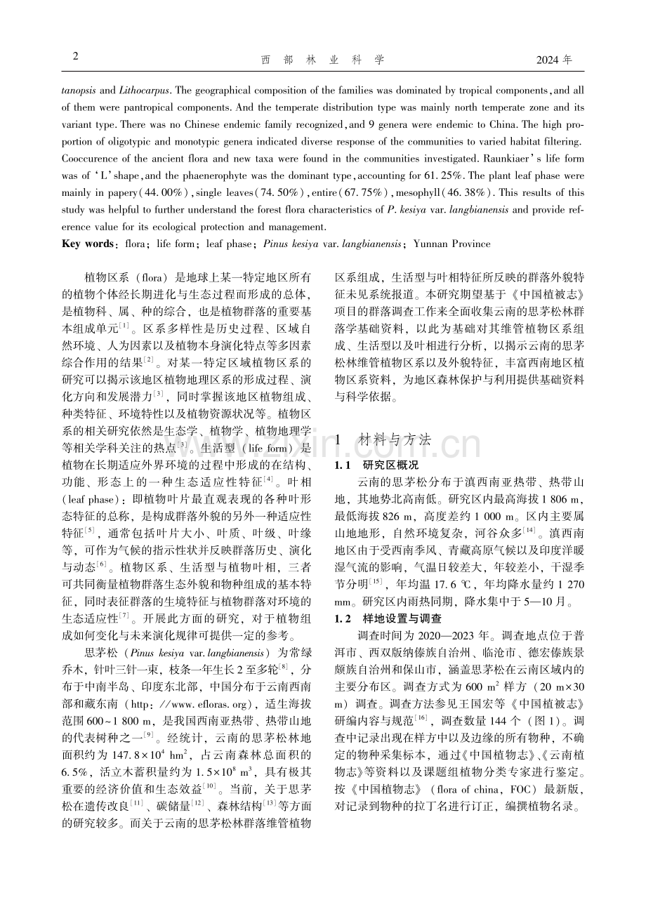 云南思茅松林植物区系、生活型与叶相特征分析.pdf_第2页