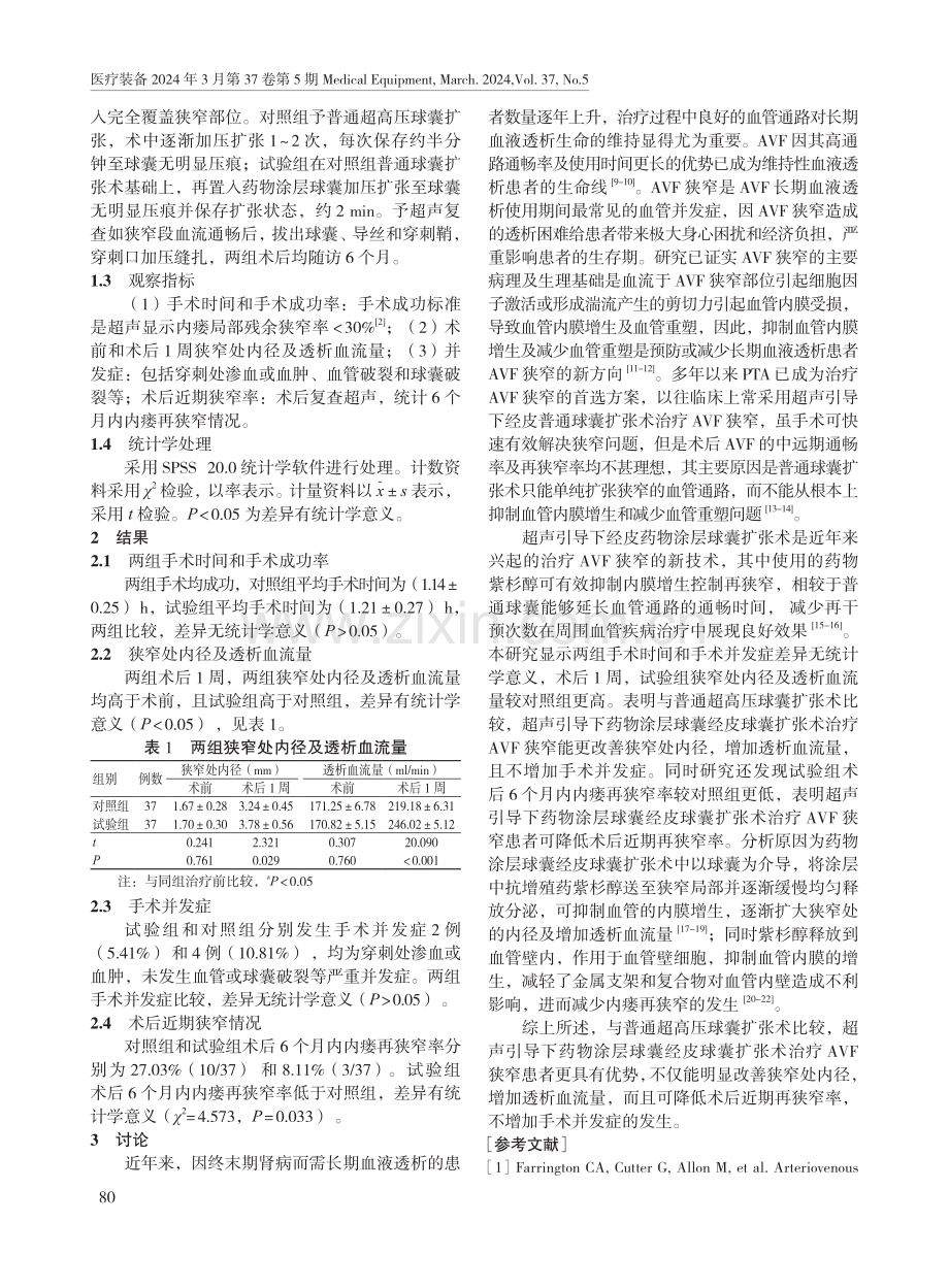 超声引导下药物涂层球囊经皮球囊扩张术治疗自体动静脉内瘘狭窄的效果分析.pdf_第2页