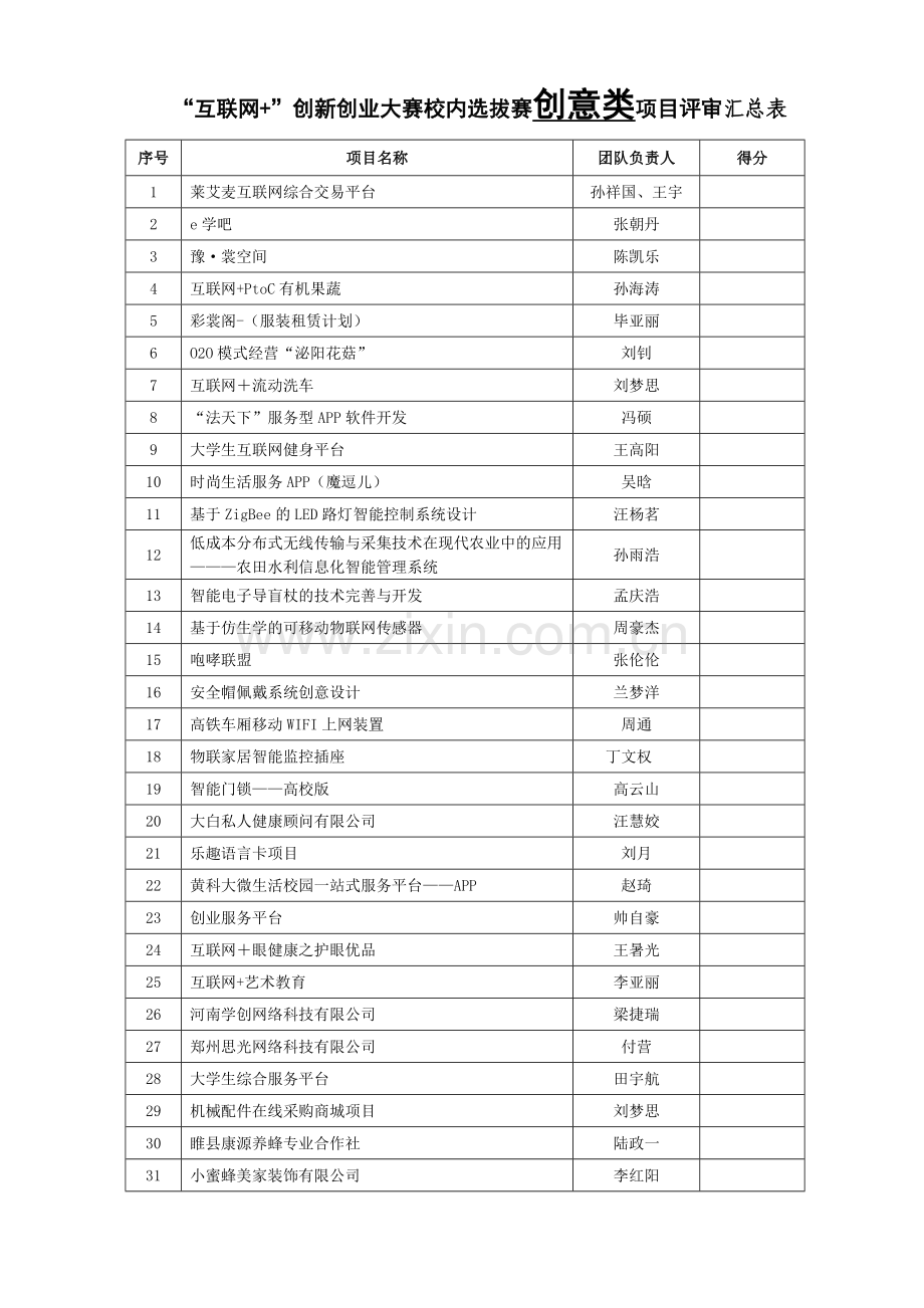 首届中国互联网大学生创新创业大赛校内选拔赛评分表最终.doc_第2页