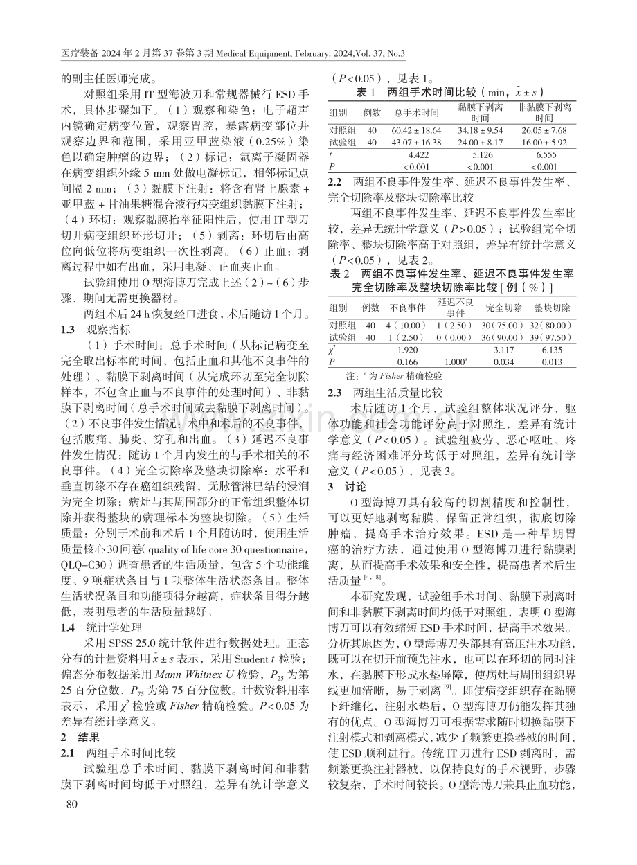 O型海博刀在早期胃癌患者内镜黏膜下剥离术中的应用效果.pdf_第2页