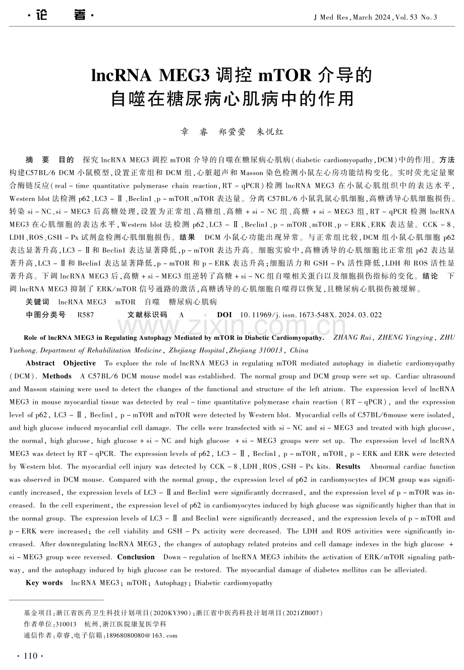 lncRNA MEG3调控mTOR介导的自噬在糖尿病心肌病中的作用.pdf_第1页