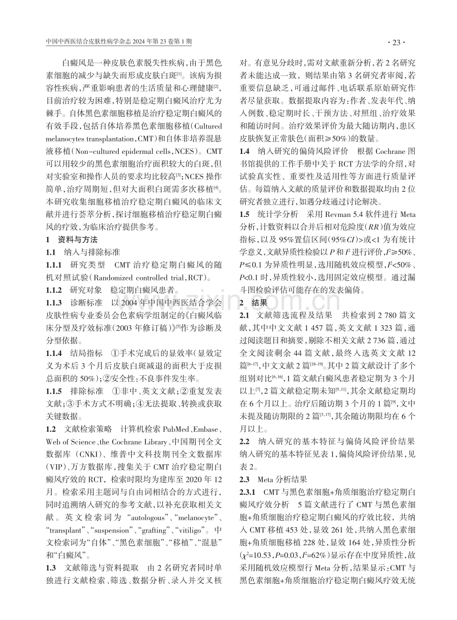 自体细胞移植治疗稳定期白癜风疗效的Meta分析.pdf_第2页