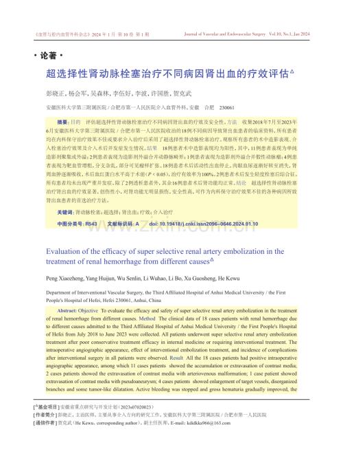 超选择性肾动脉栓塞治疗不同病因肾出血的疗效评估.pdf