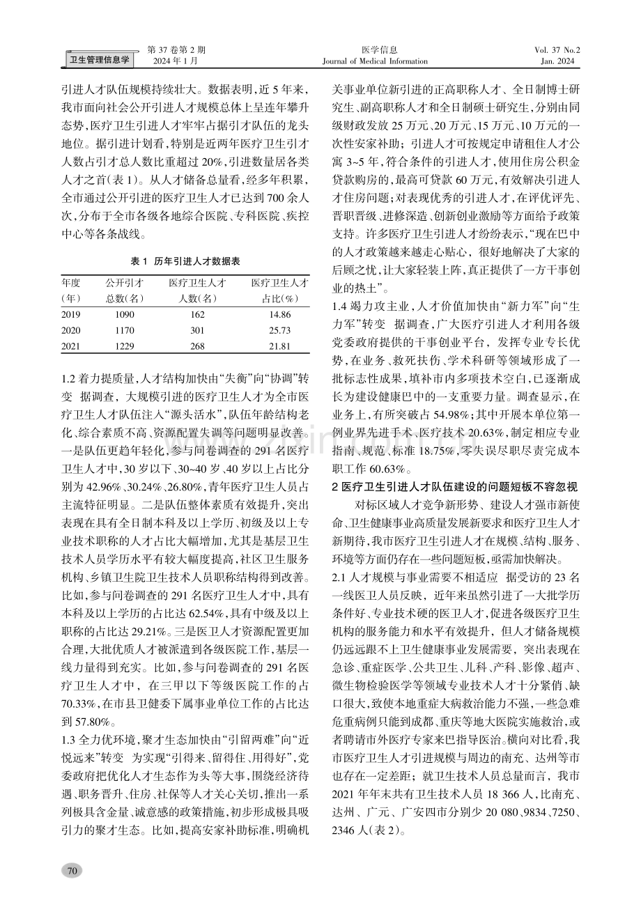 巴中市“百千万引才工程-巴中市医疗卫生引进人才”调查研究.pdf_第2页