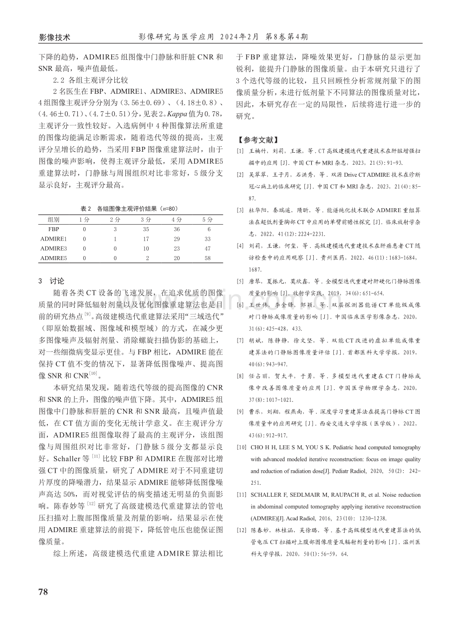 Force CT高级建模迭代重建算法对门静脉图像质量的影响.pdf_第3页