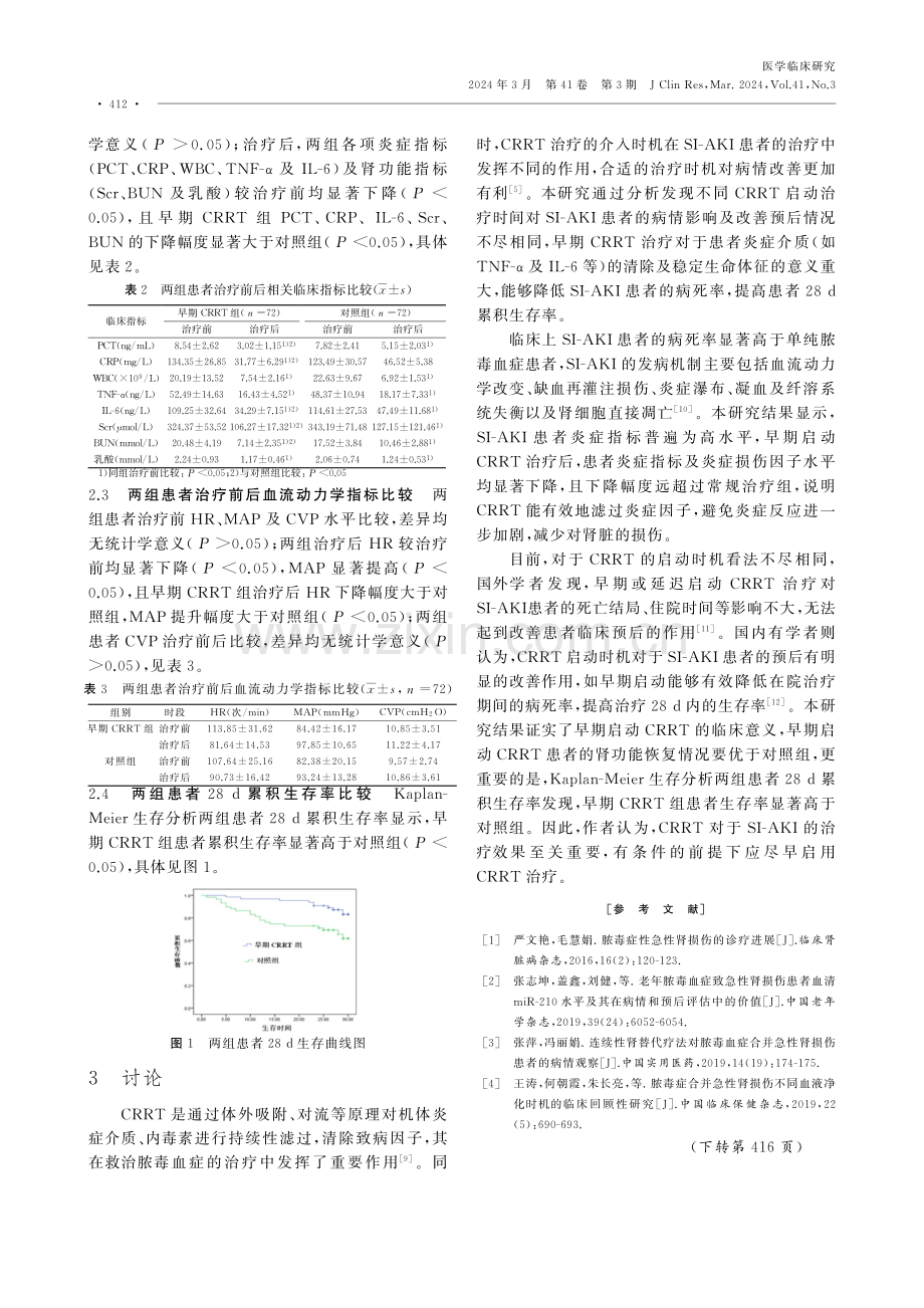 CRRT启动时机对脓毒症性急性肾损伤患者28 d累积生存率的影响.pdf_第3页