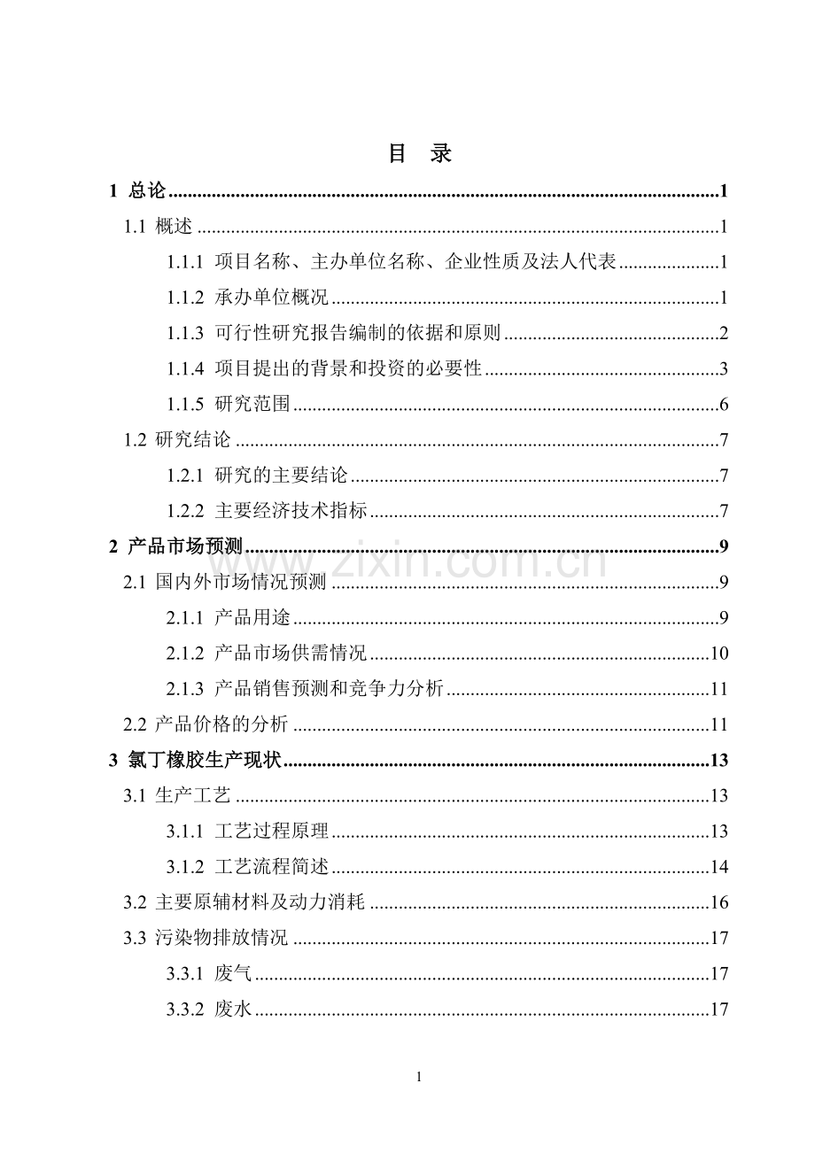 某化工有限责任公司氯丁橡胶生产工艺循环经济改造项目可行性研究报告书(优秀甲级资质可行性研究报告书).doc_第1页