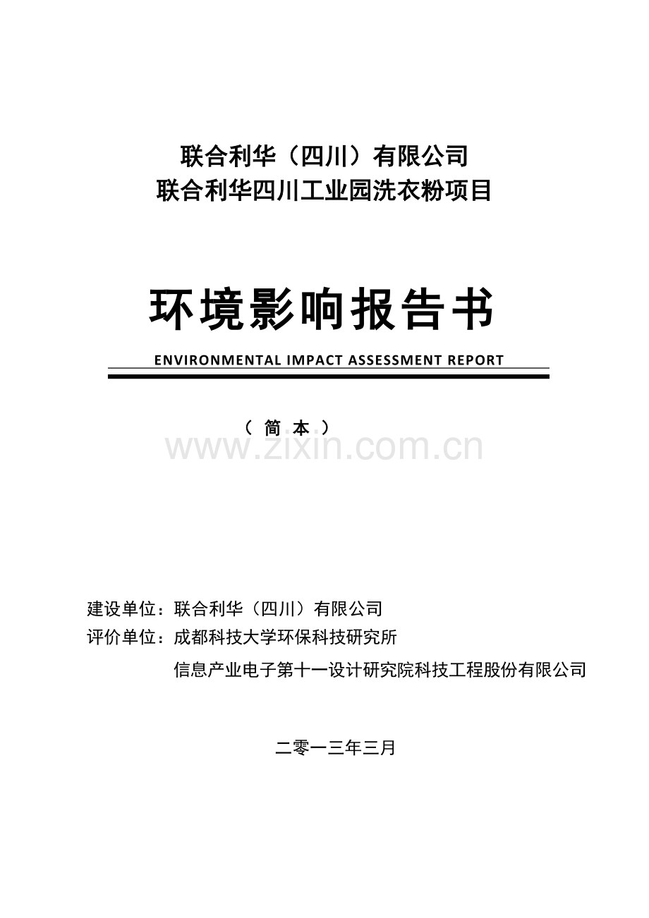 联合利华工业园洗衣粉项目申请立项环境影响评估报告书.doc_第1页