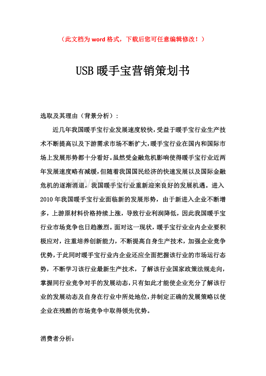 USB暖手宝营销策划书.doc_第1页