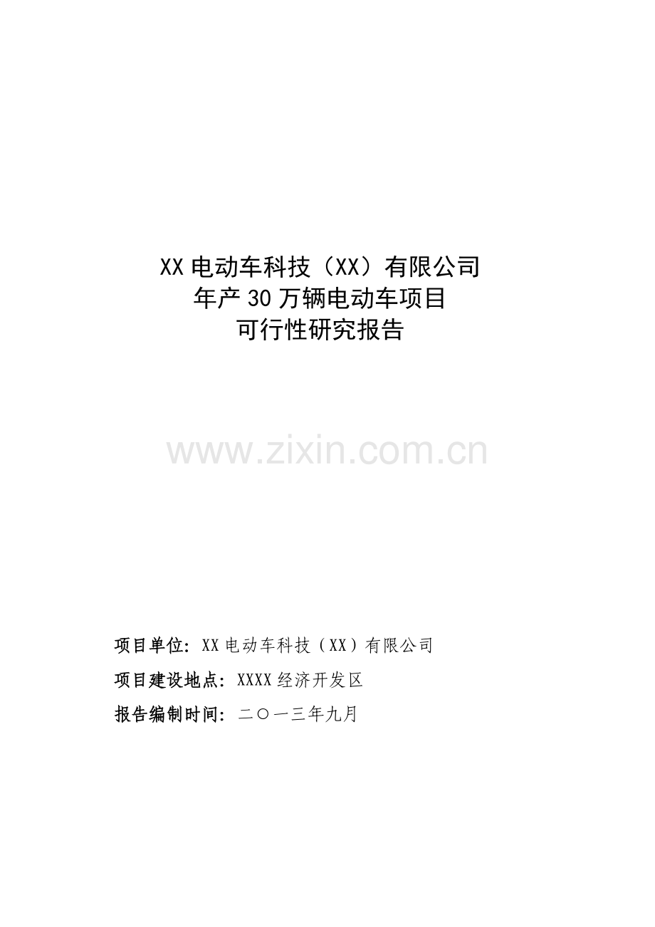 XX公司年产30万辆电动车项目可研报告.doc_第1页