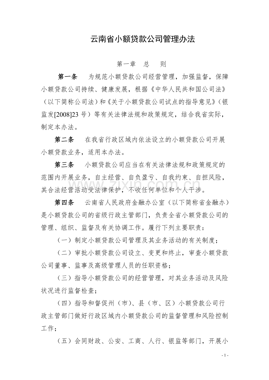 云南省小贷款公司管理办法.doc_第1页