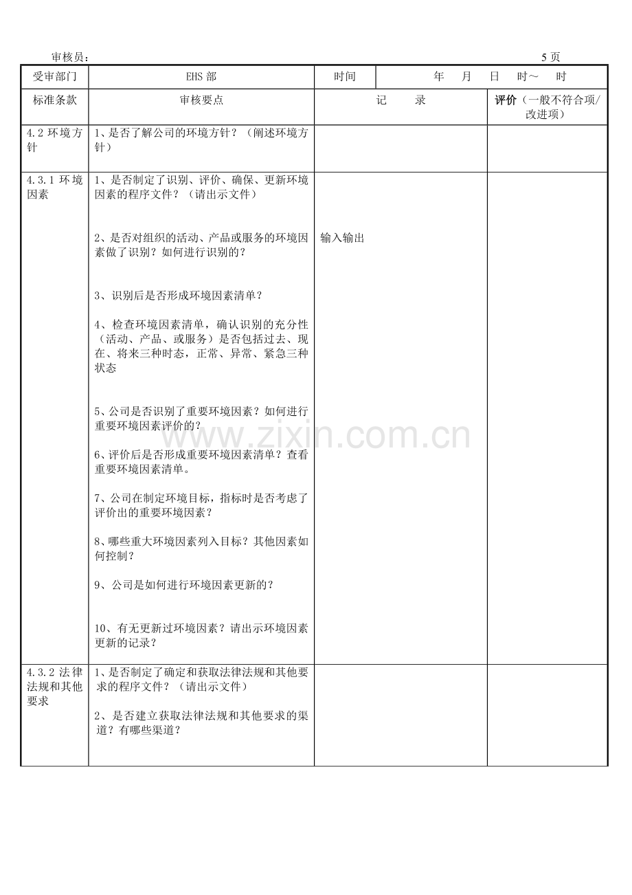 EHS部内审检查表.doc_第1页