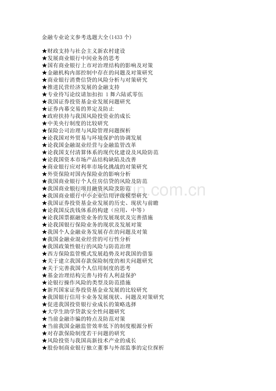 金融专业毕业论文参考选题大全.doc_第1页