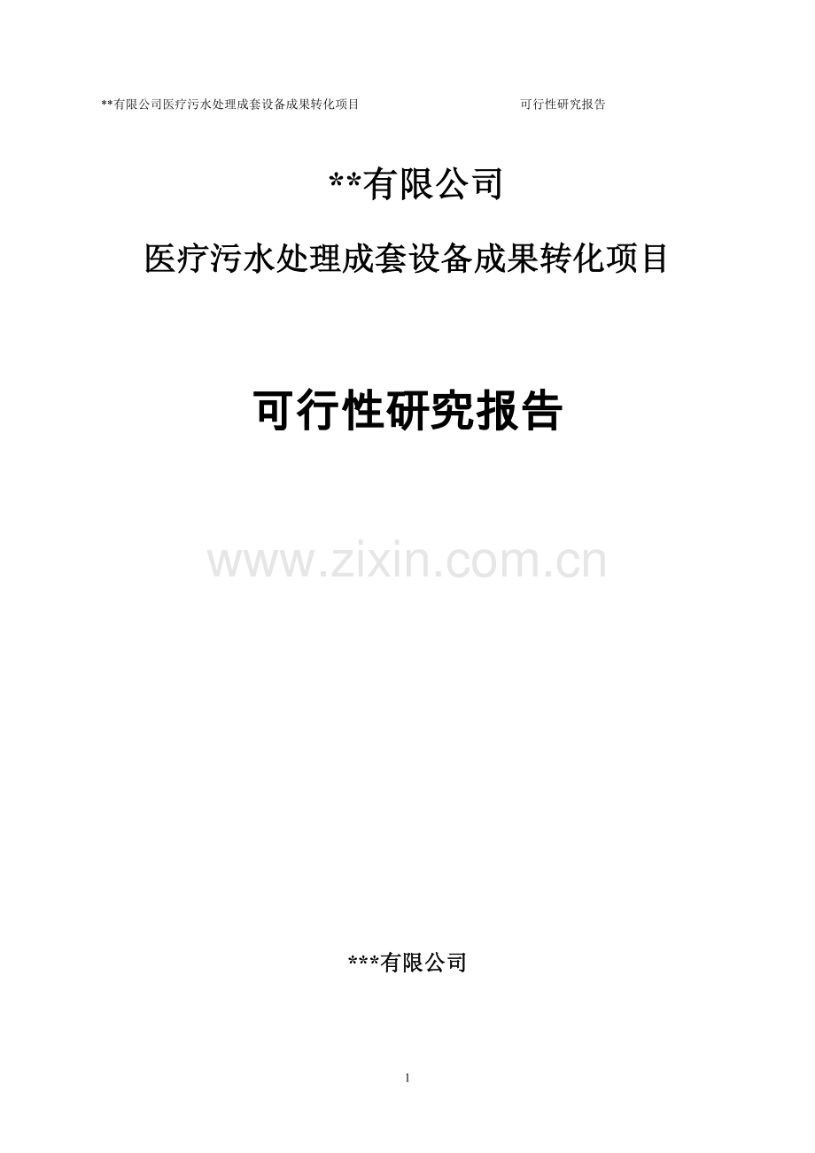 医疗污水处理成套设备成果转化项目可行性研究报告.doc_第1页