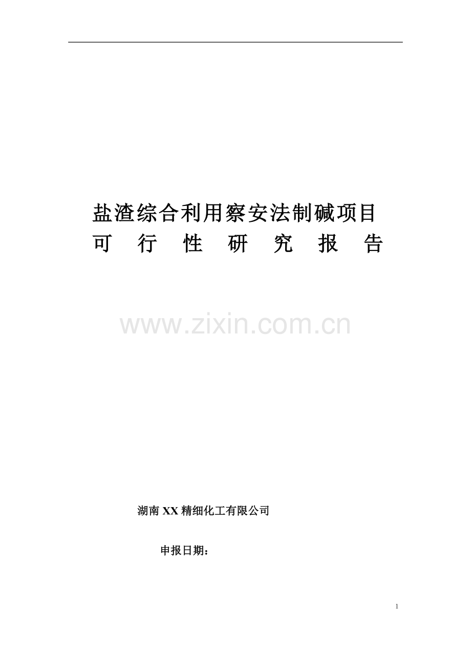 盐渣综合利用察安法制碱项目可行性研究报告书.doc_第1页