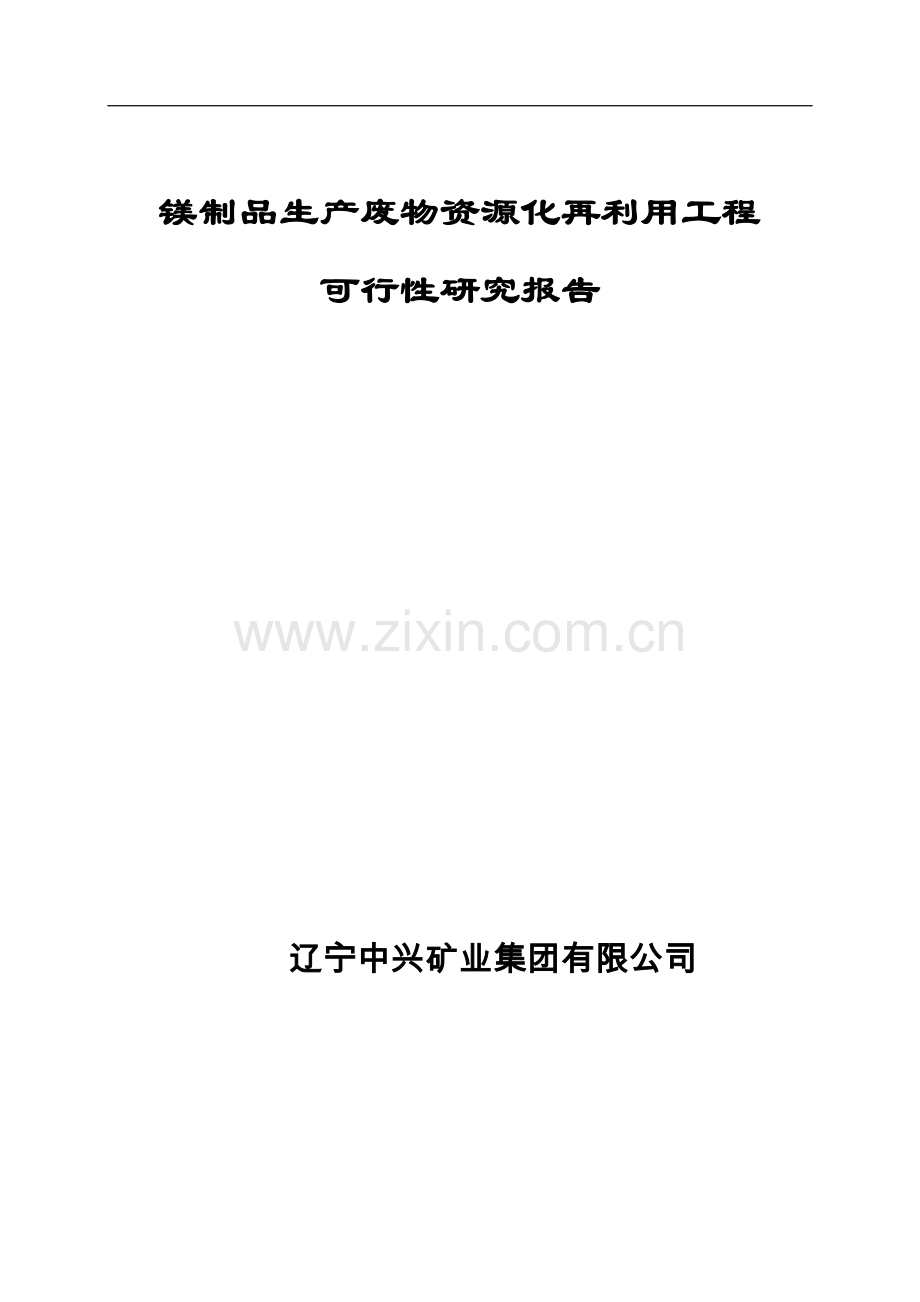 镁制品生产废物资源化再利用工程可行性研究报告.doc_第1页