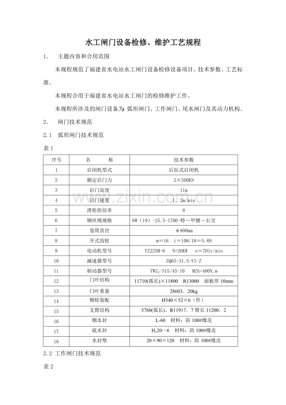 水工闸门设备检修维护工艺规程.doc_第1页