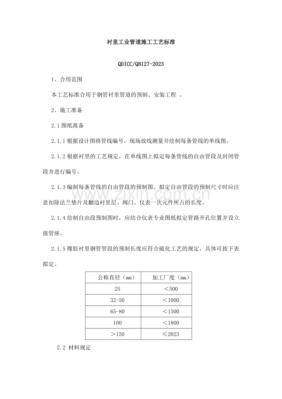 衬里工业管道施工工艺标准.doc_第1页