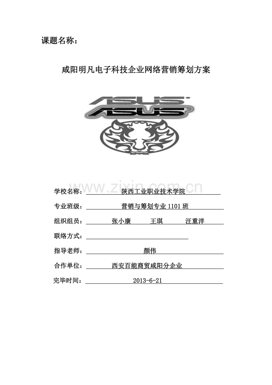 咸阳明凡电子科技公司网络营销策划方案.doc_第1页