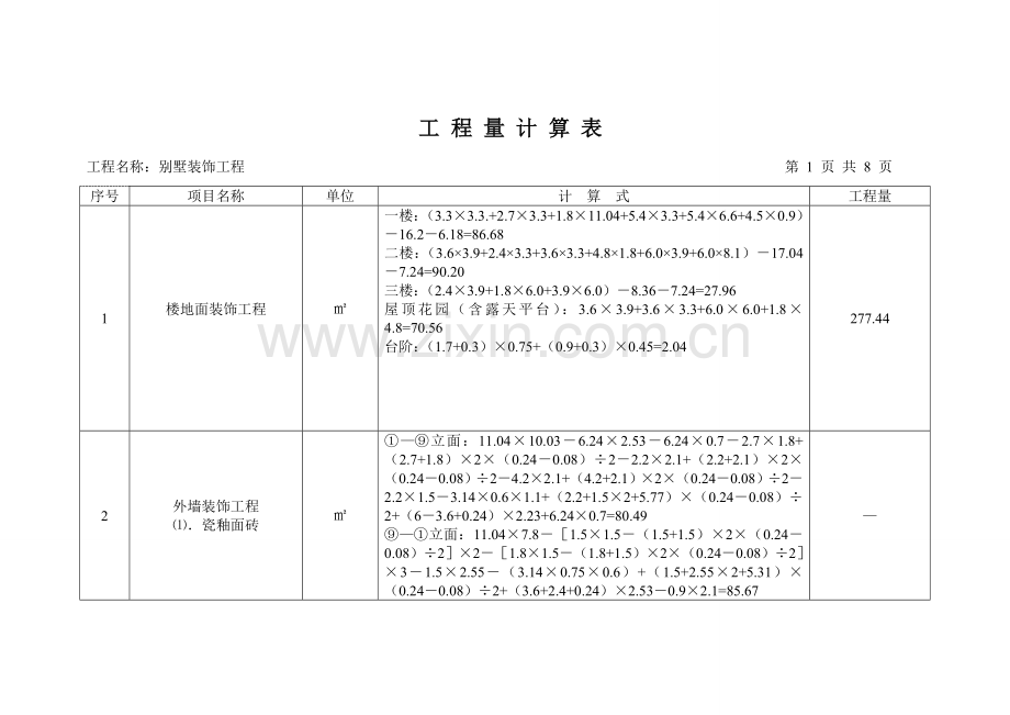 装饰工程量计算表.doc_第1页