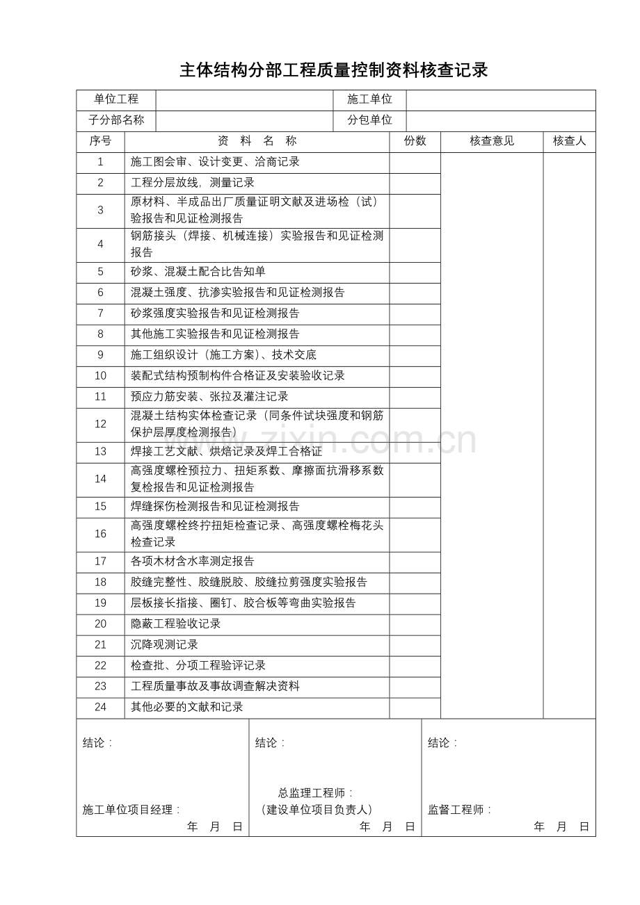 子分部工程质量控制资料核查记录.doc_第2页