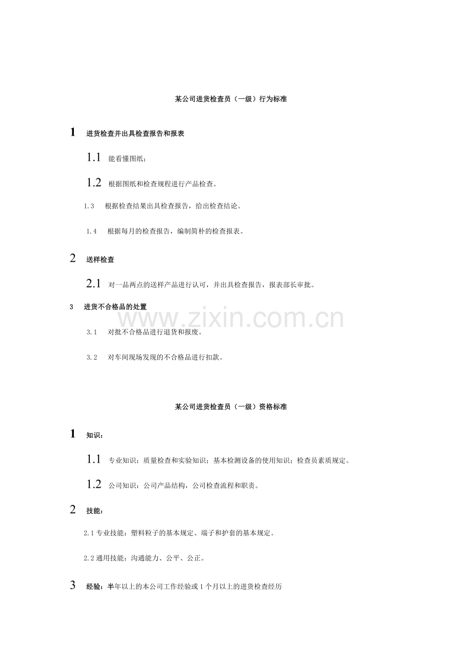 进货检验员任岗位说明书.doc_第1页