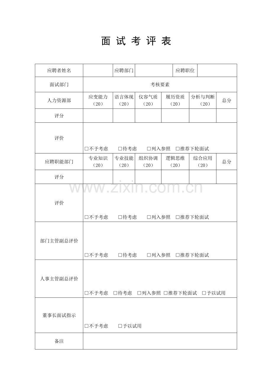 2023年面试考评表.doc_第1页