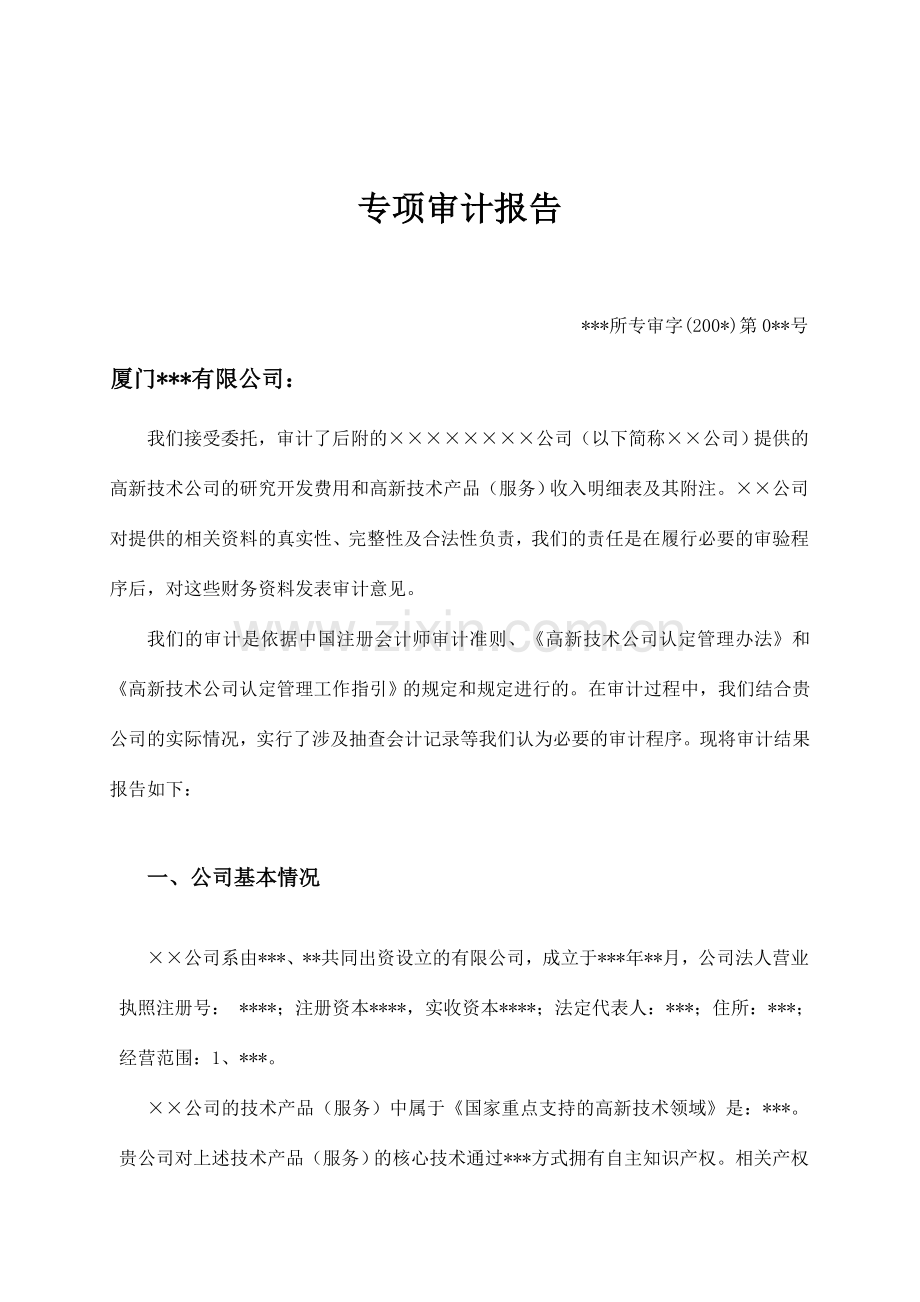 高新技术企业认定专审报告范本.doc_第1页