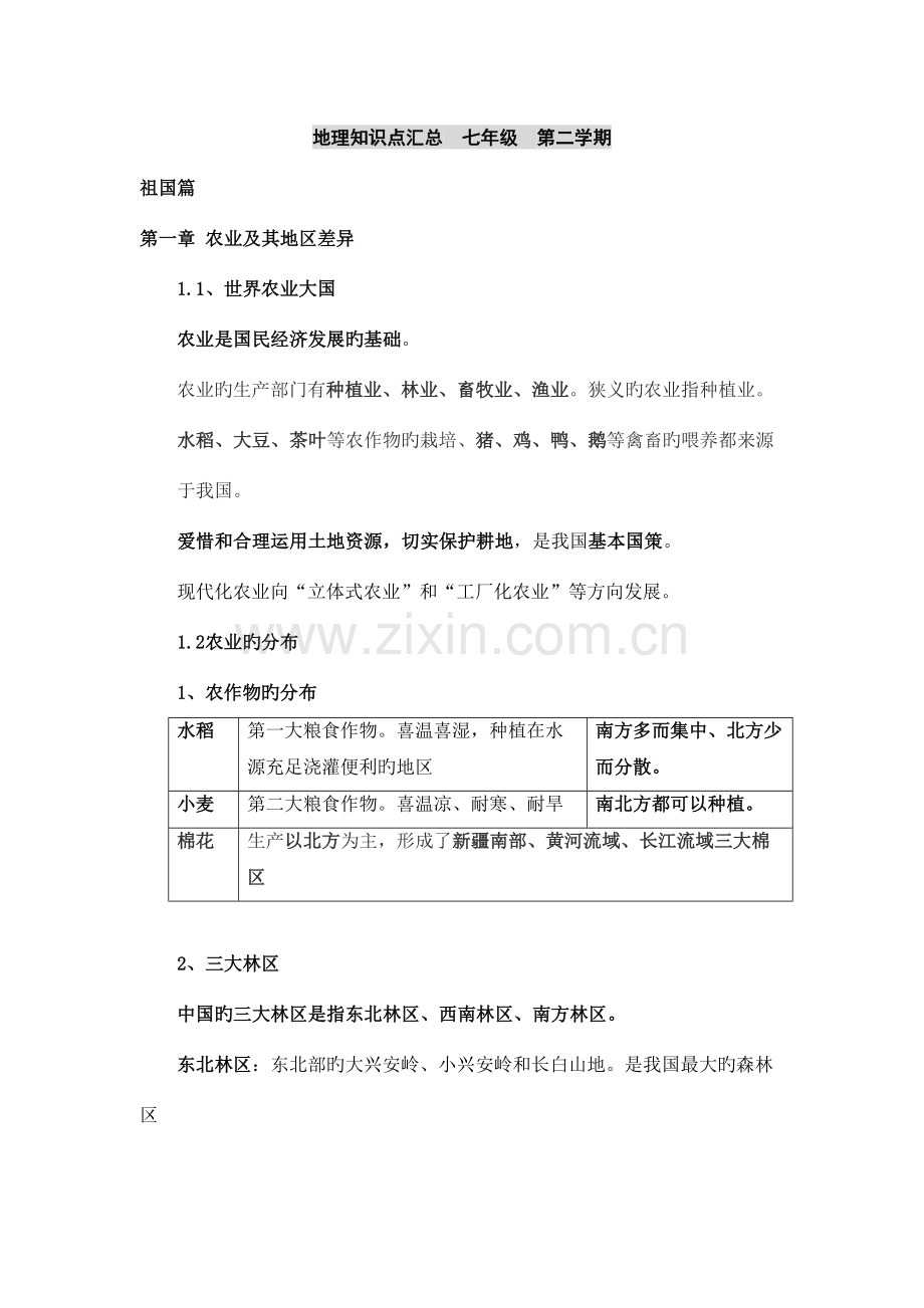 2023年上海初中地理会考知识点汇总七年级第二学期.docx_第1页