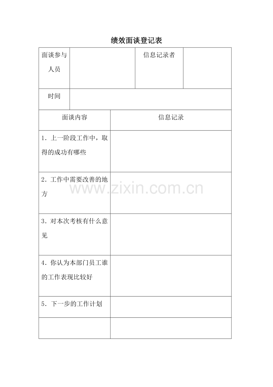 绩效面谈记录表填写模板.doc_第1页