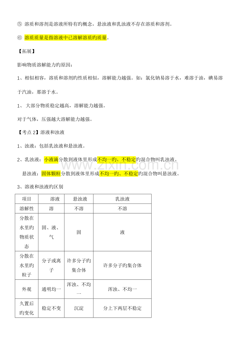 2023年溶液及溶解度知识点总结.doc_第2页