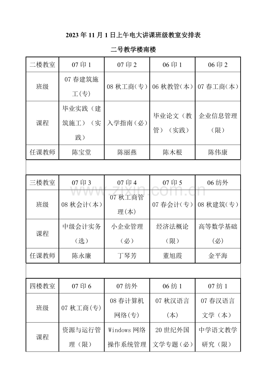 2023年11月1日上午电大授课班级教室安排表.doc_第1页