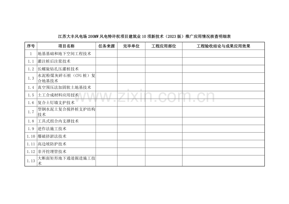 表建筑十项新技术应用明细表.doc_第1页