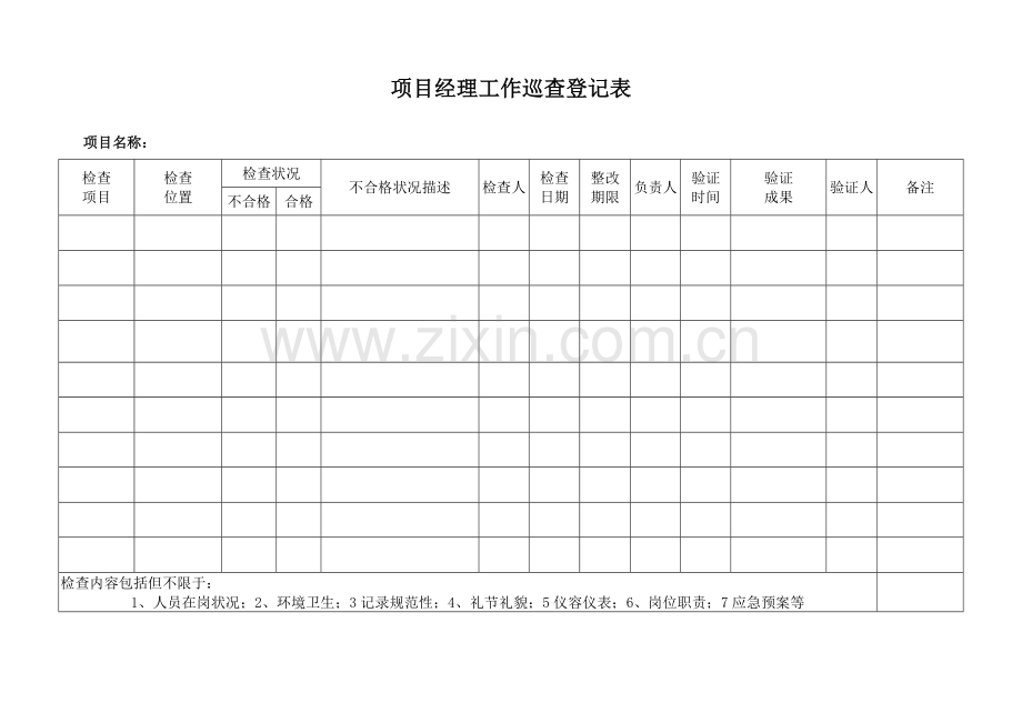 项目经理巡查工作记录表.doc_第1页