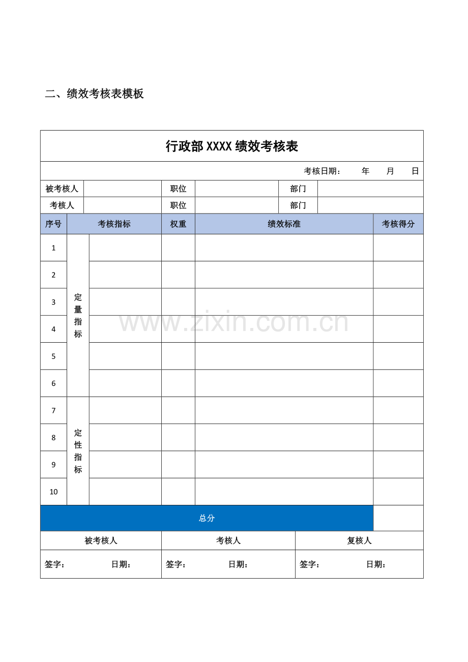 行政管理人员绩效考核指标与模板三P.doc_第3页