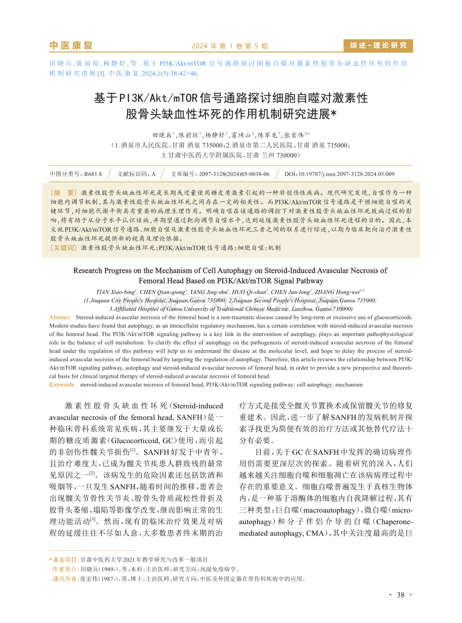 基于PI3K_Akt_mTOR信号通路探讨细胞自噬对激素性股骨头缺血性坏死的作用机制研究进展.pdf_第1页