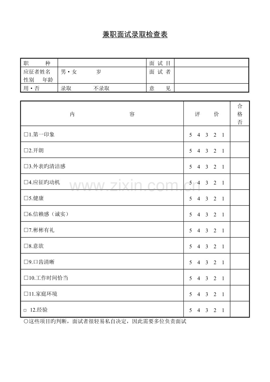 2023年第二十一节兼职面试录用检(2).doc_第1页