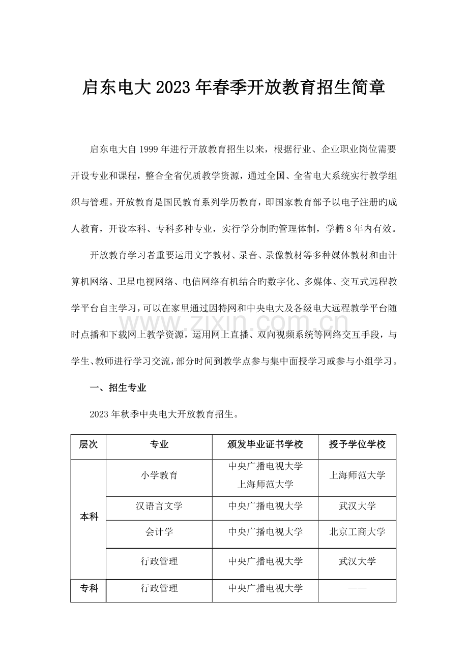 2023年启东电大春季开放教育招生简章.doc_第1页