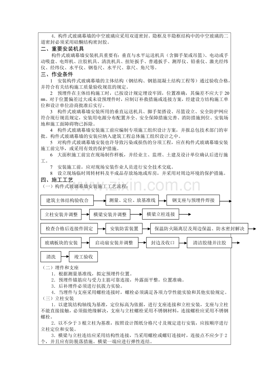 技术交底记录元件式玻璃幕墙.doc_第2页