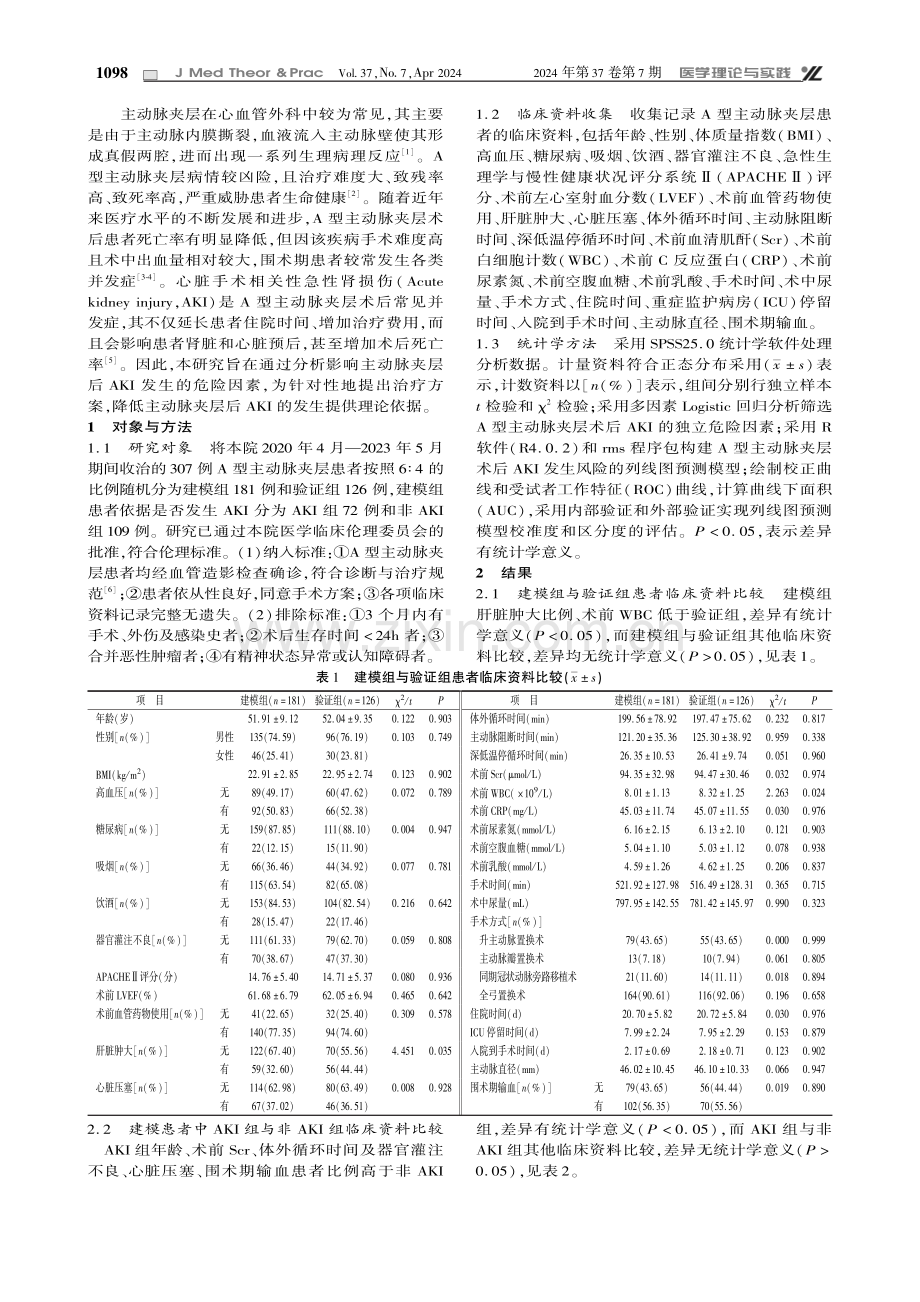 A型主动脉夹层术后急性肾损伤预测模型的构建与验证.pdf_第2页