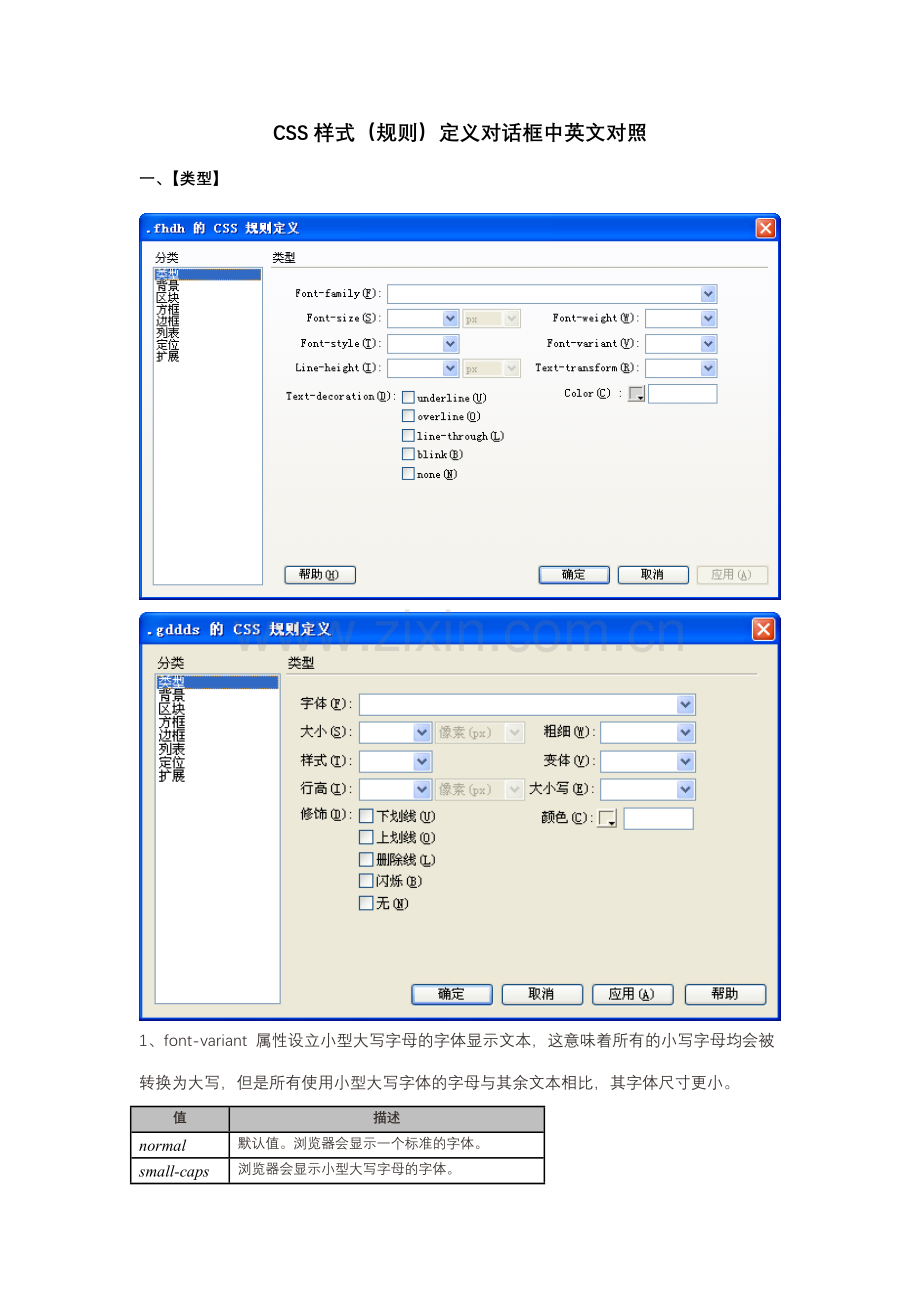 CSS样式规则定义对话框中英文对照.doc_第1页